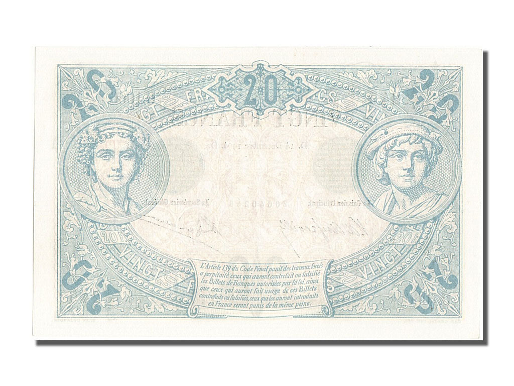 France, 20 Francs, 20 F 1874-1905 ''Noir'', 1904, KM #61b, 1904-12-14, UNC(63),.