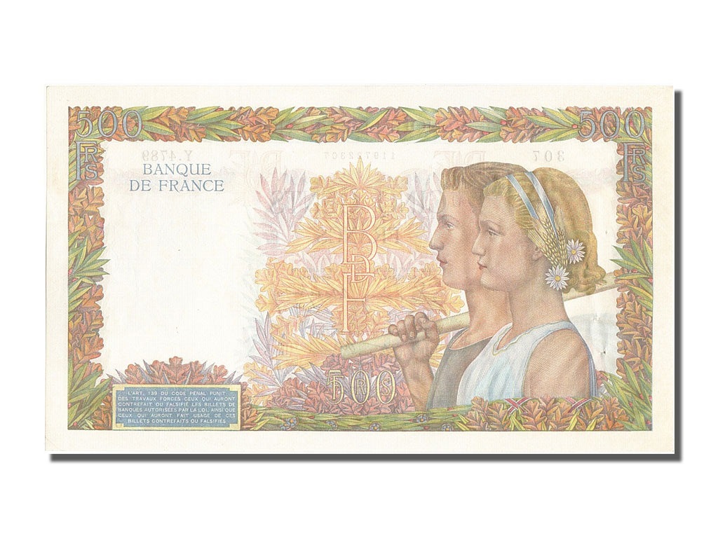 France, 500 Francs, 500 F 1940-1944 ''La Paix'', 1942, KM #95b, 1942-03-05,...