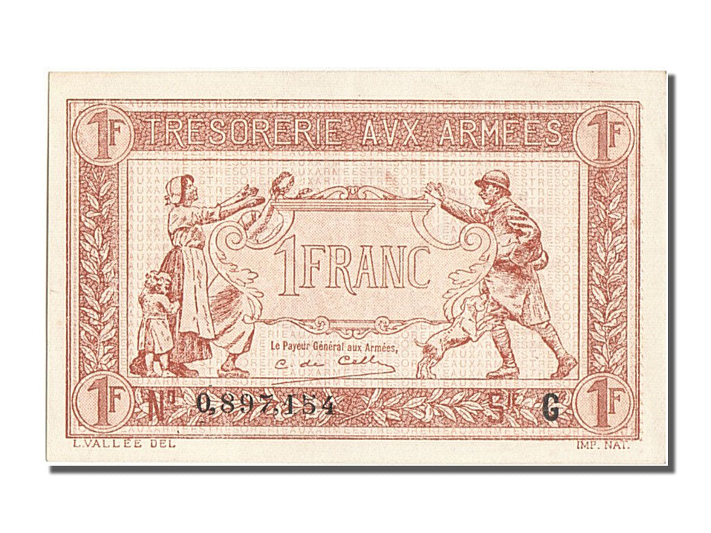 Francia, 1 Franc, 1917-1919 Army Treasury, 1917, KM:M2, FDS, Fayette:VF03.07