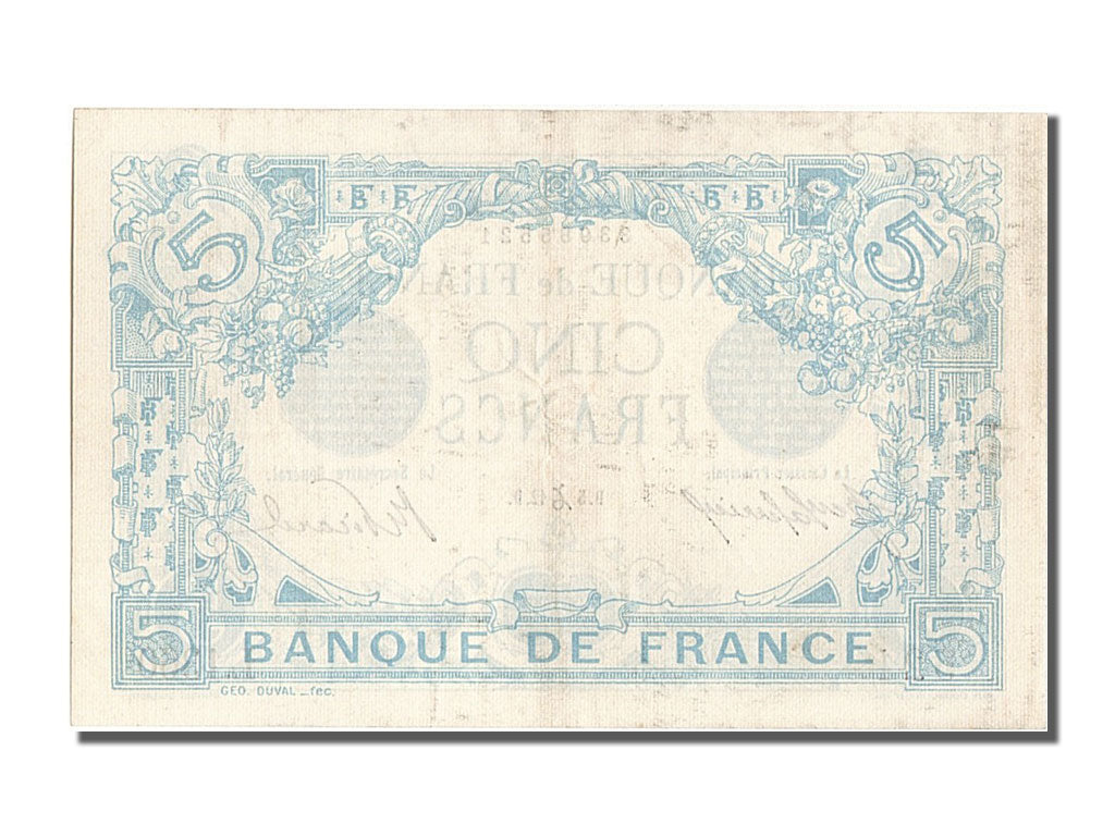 France, 5 Francs, 5 F 1912-1917 ''Bleu'', 1912, KM #70, 1912-12-05, UNC(63),...