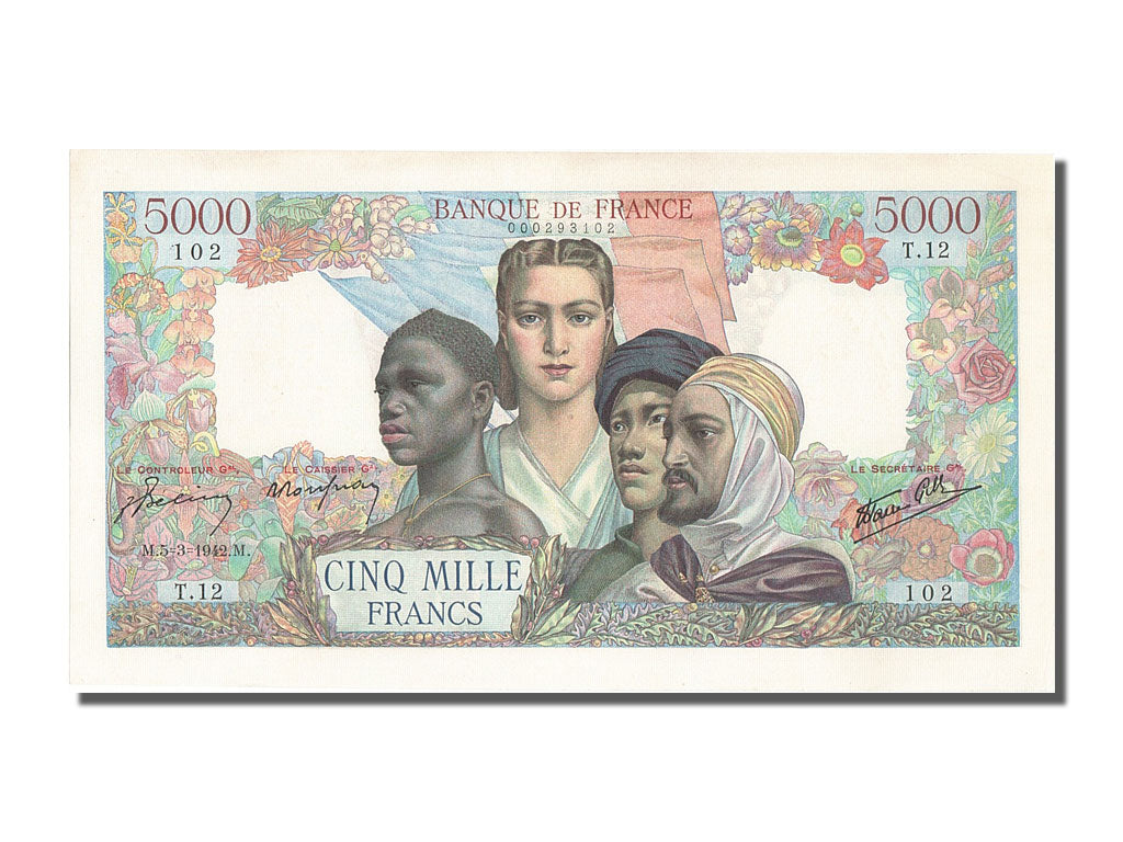 Geldschein, Frankreich, 5000 Francs, 5 000 F 1942-1947 ''Empire Français''