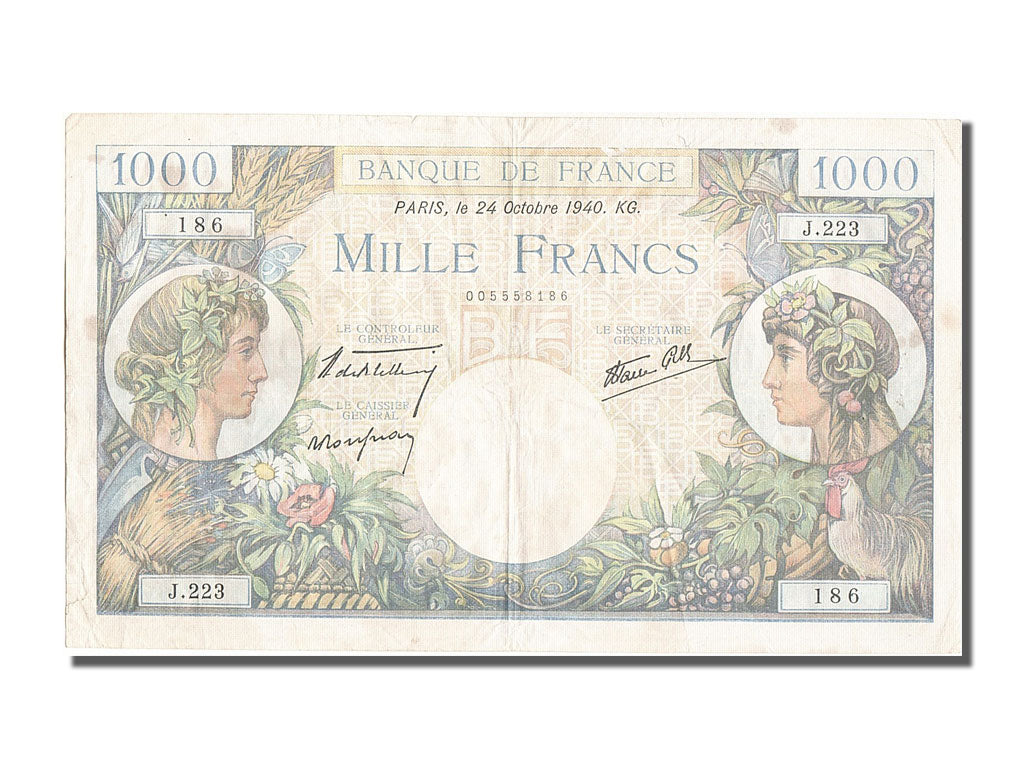 France, 1000 Francs, 1 000 F 1940-1944 ''Commerce et Industrie'', 1940, KM...