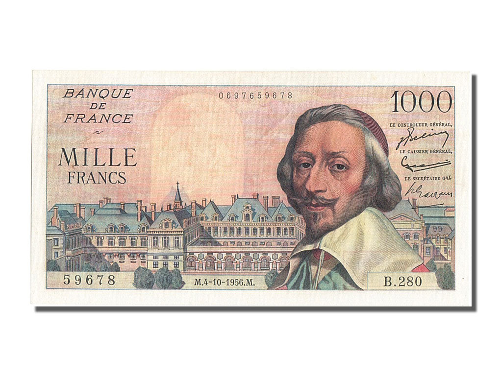 Billete, Francia, 1000 Francs, 1 000 F 1953-1957 ''Richelieu'', 1956