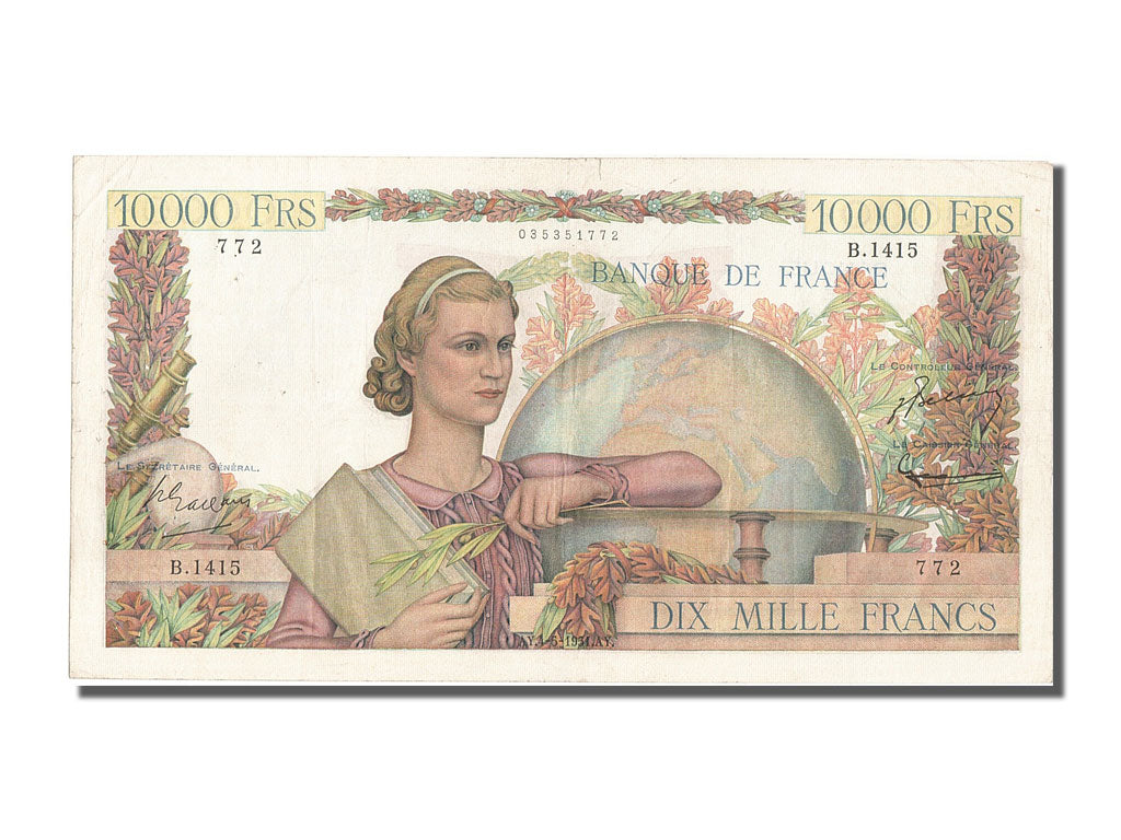 Geldschein, Frankreich, 10,000 Francs, 10 000 F 1945-1956 ''Génie Français''