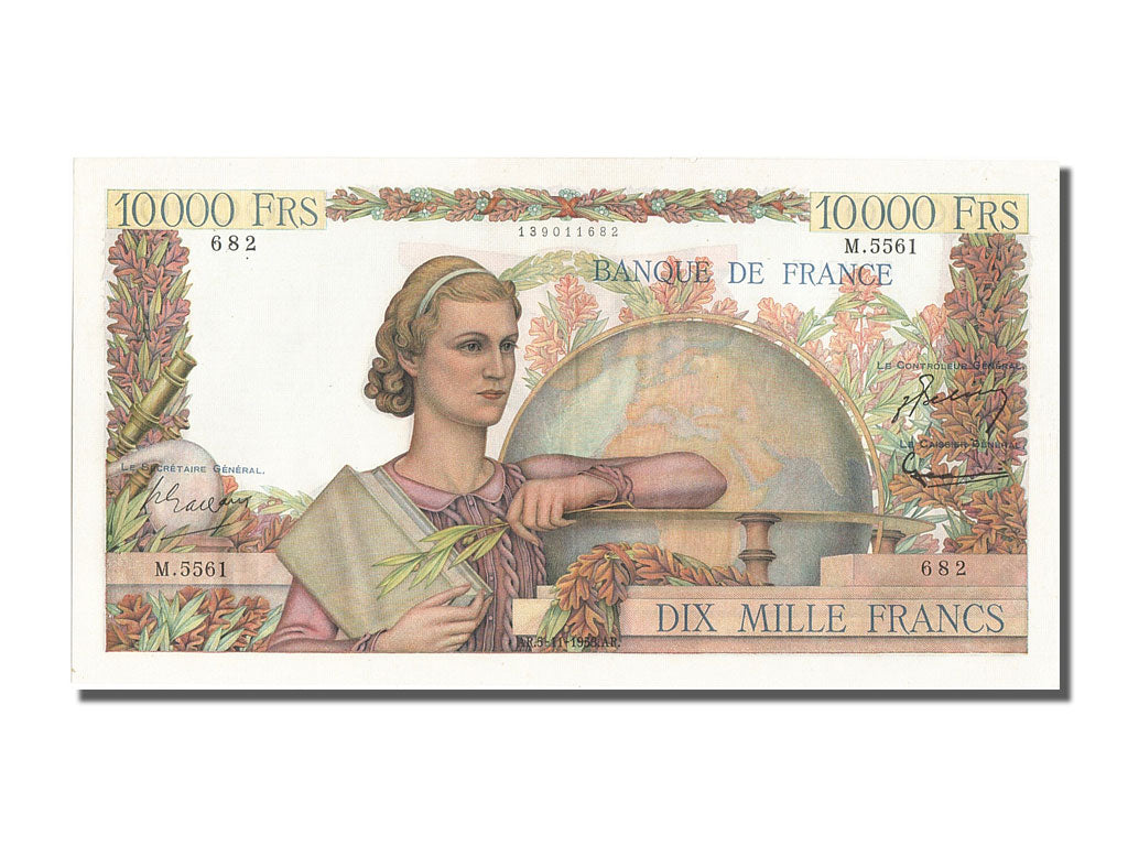 Francia, 10,000 Francs, 10 000 F 1945-1956 ''Génie Français'', 1953, KM:132...