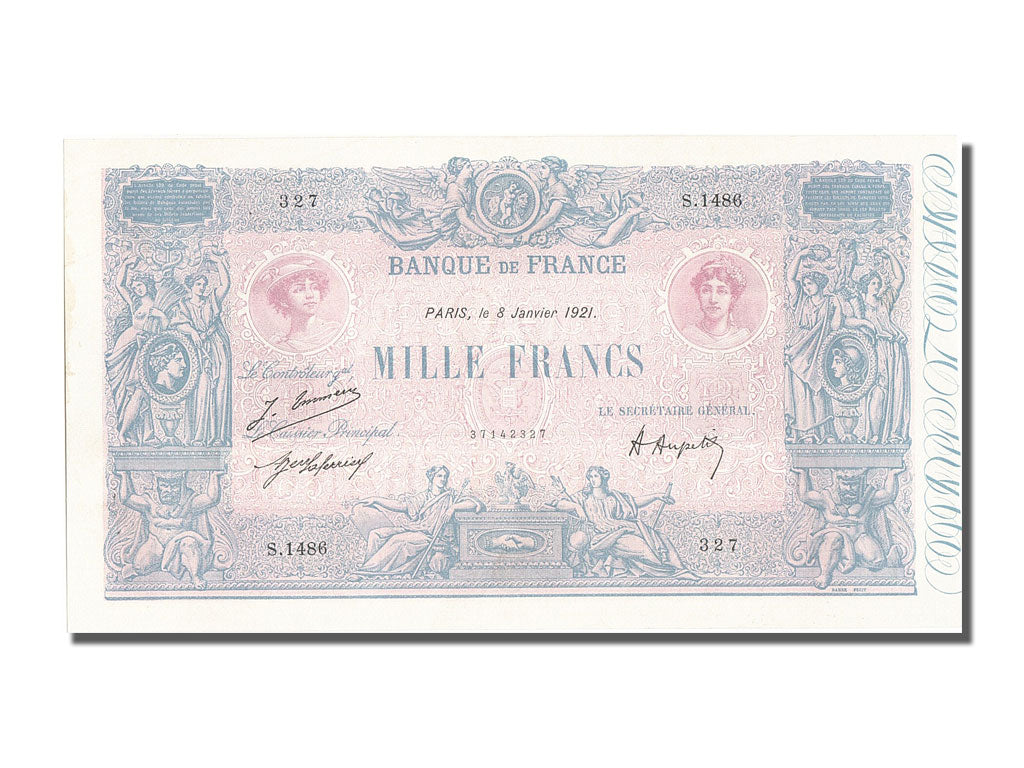 France, 1000 Francs, 1 000 F 1889-1926 ''Bleu et Rose'', 1921, KM #67i,...