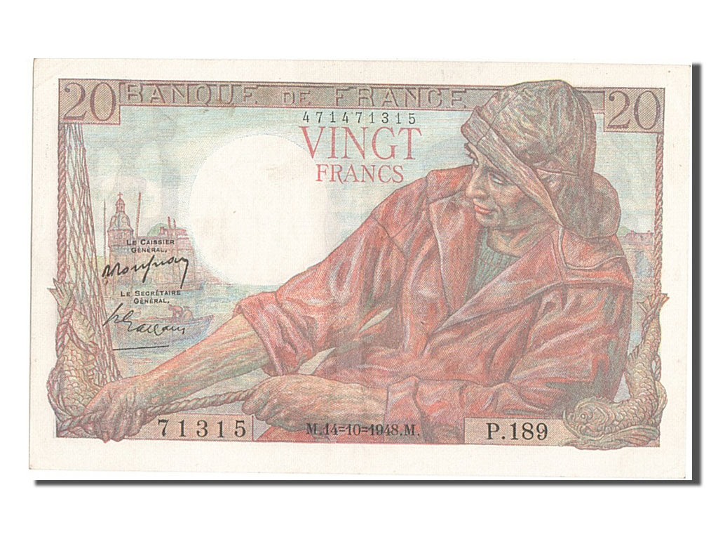 France, 20 Francs, 20 F 1942-1950 ''Pêcheur'', 1948, KM #100c, 1948-10-14, A...