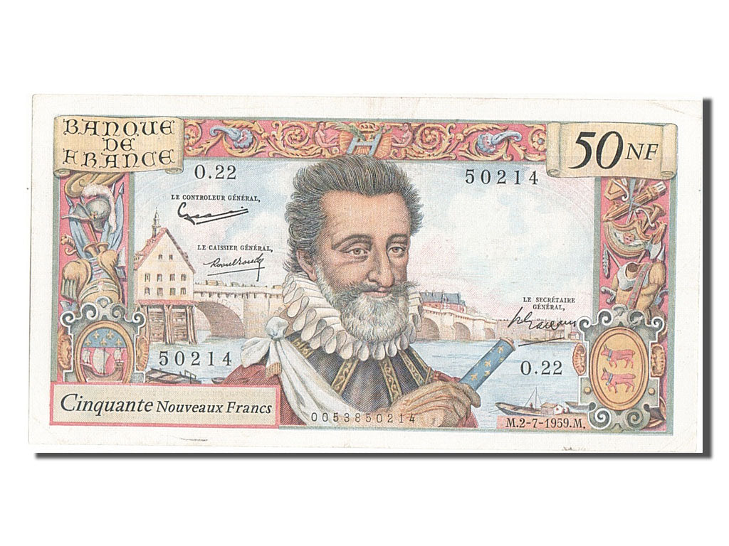 France, 50 Nouveaux Francs, 50 NF 1959-1961 ''Henri IV'', 1959, KM #143a,...