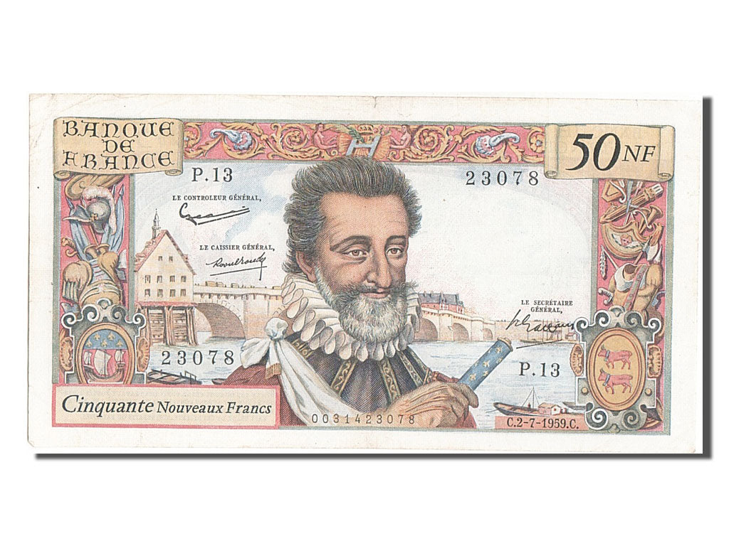 France, 50 Nouveaux Francs, 50 NF 1959-1961 ''Henri IV'', 1959, KM #143a,...