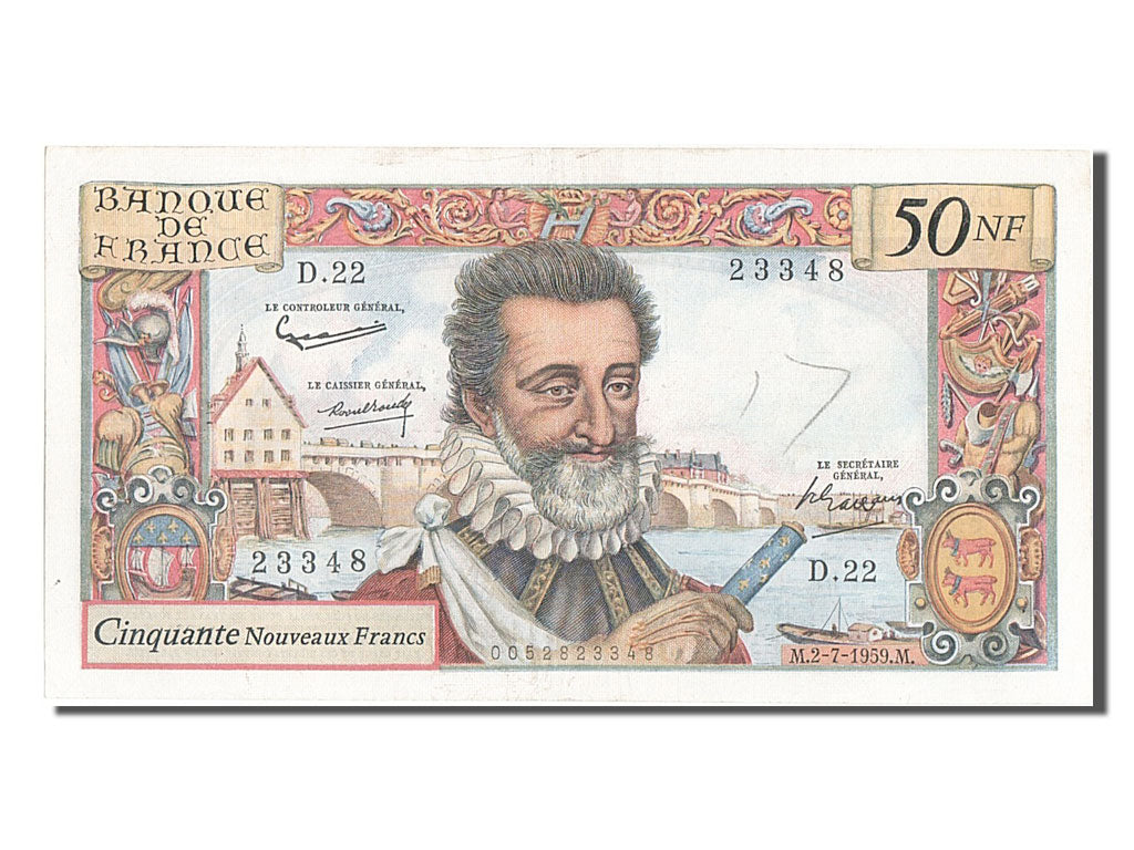Francia, 50 Nouveaux Francs, 50 NF 1959-1961 ''Henri IV'', 1959, KM:143a, 195...