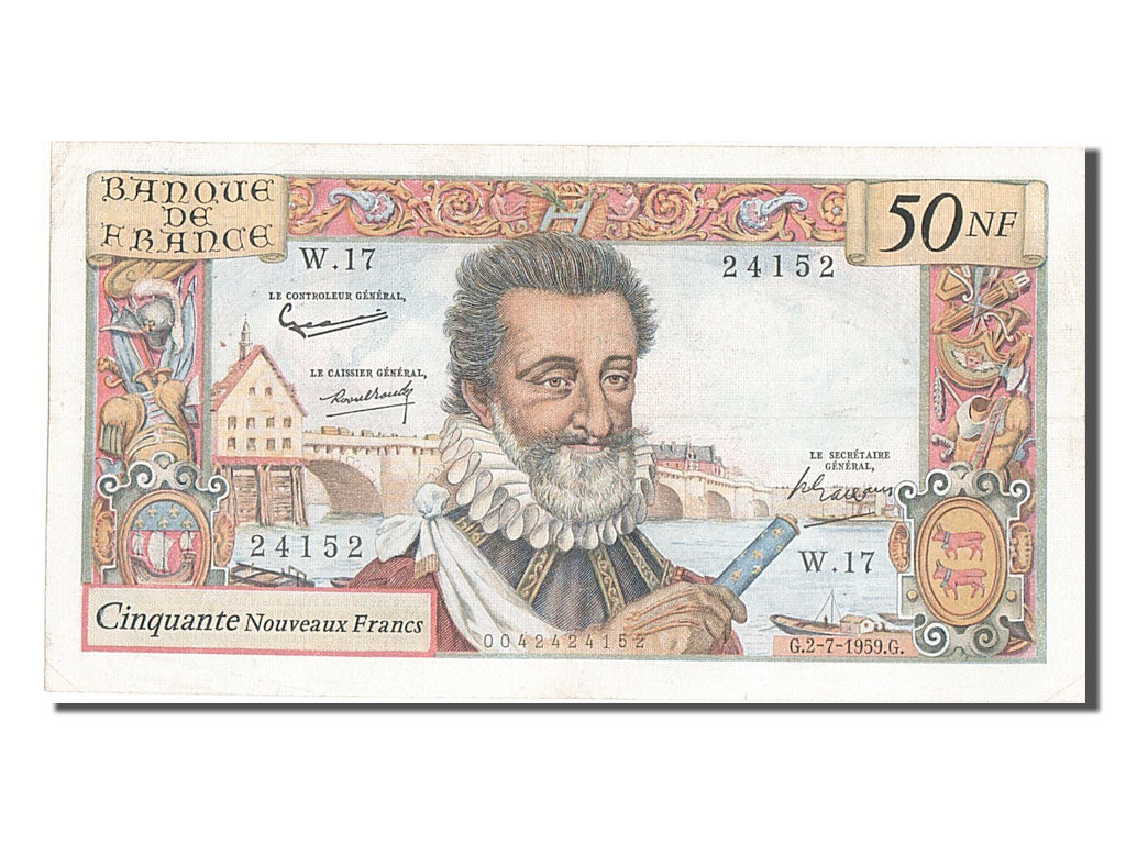 France, 50 Nouveaux Francs, 50 NF 1959-1961 ''Henri IV'', 1959, KM #143a,...