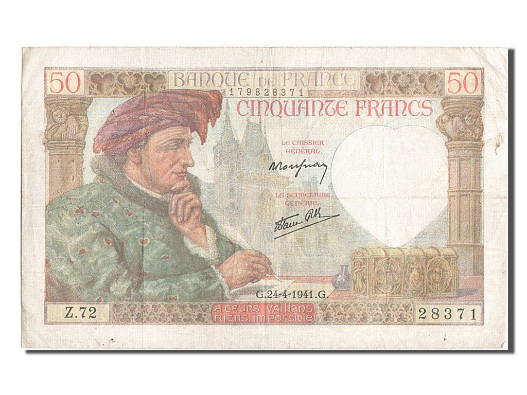 France, 50 Francs, 50 F 1940-1942 ''Jacques Coeur'', 1941, KM #93, 1941-04-24,..
