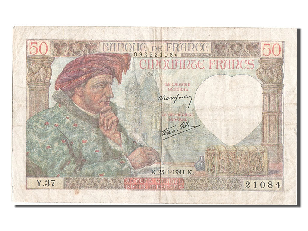 Francia, 50 Francs, 50 F 1940-1942 ''Jacques Coeur'', 1941, KM:93, 1941-01-23...