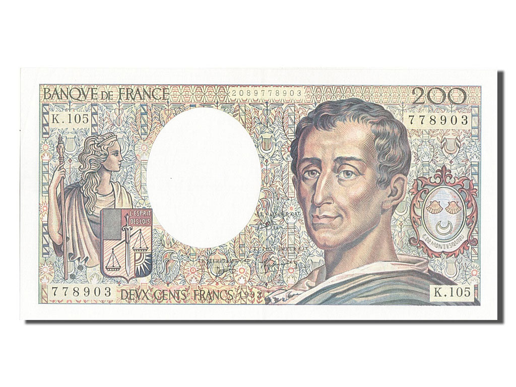 Banknote, France, 200 Francs, 200 F 1981-1994 ''Montesquieu'', 1992, UNC(60-62)
