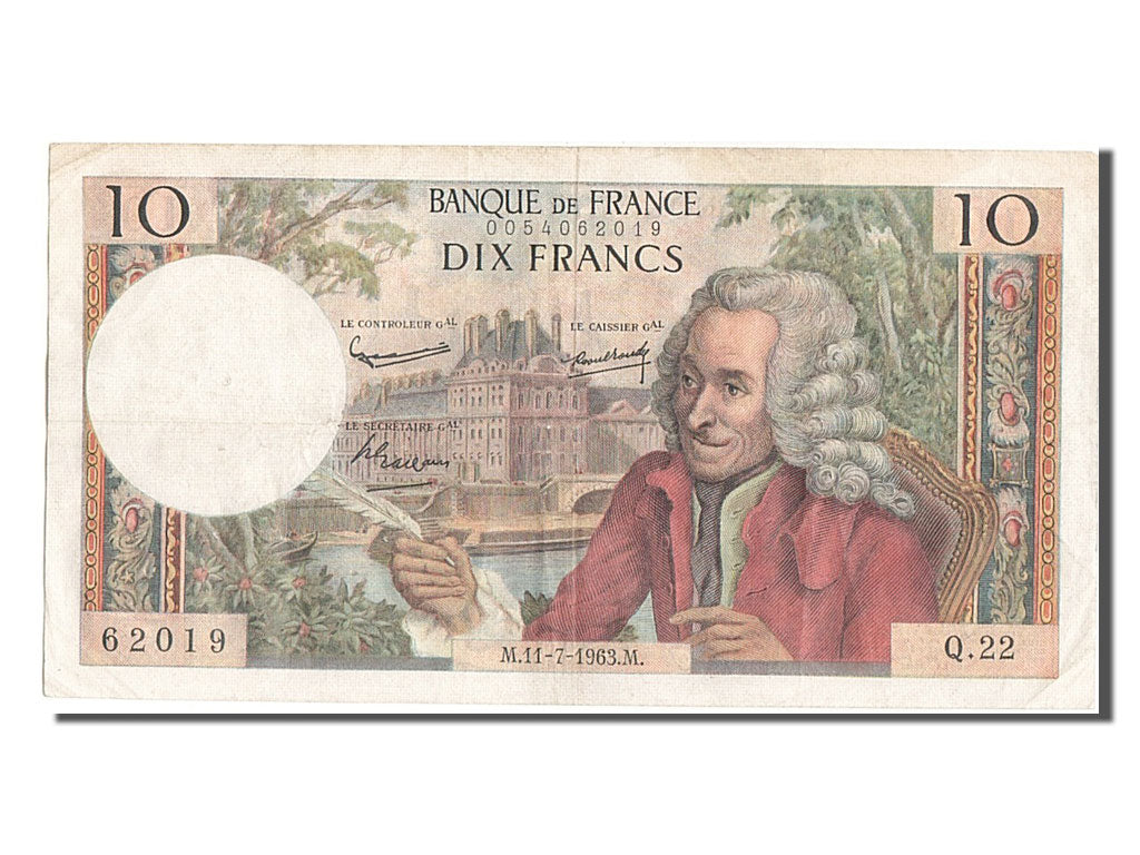 France, 10 Francs, 10 F 1963-1973 ''Voltaire'', 1963, KM #147a, 1963-07-11,...