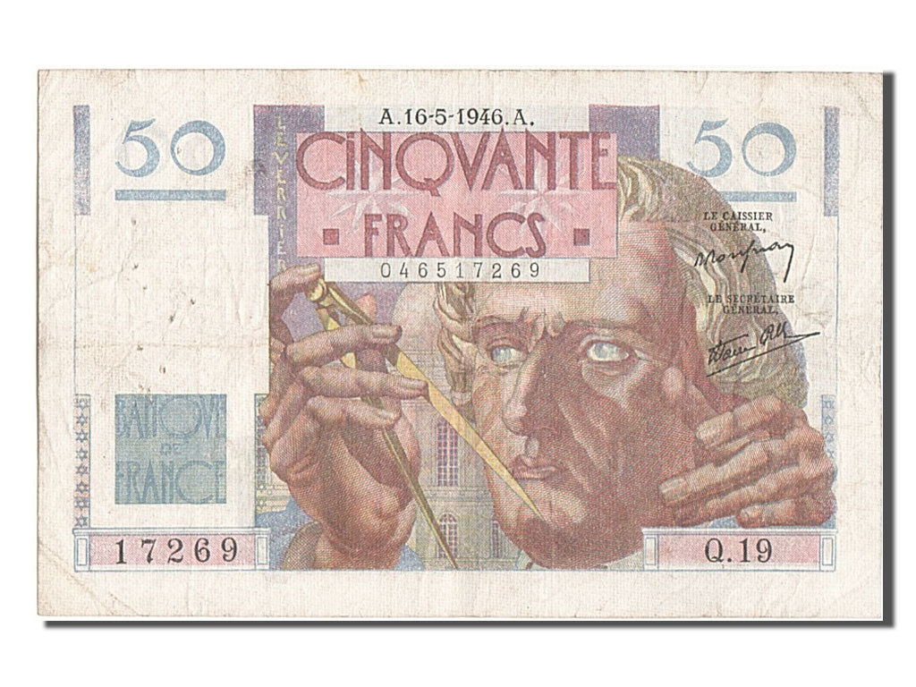 France, 50 Francs, 50 F 1946-1951 ''Le Verrier'', 1946, KM #127a, 1946-05-16,...