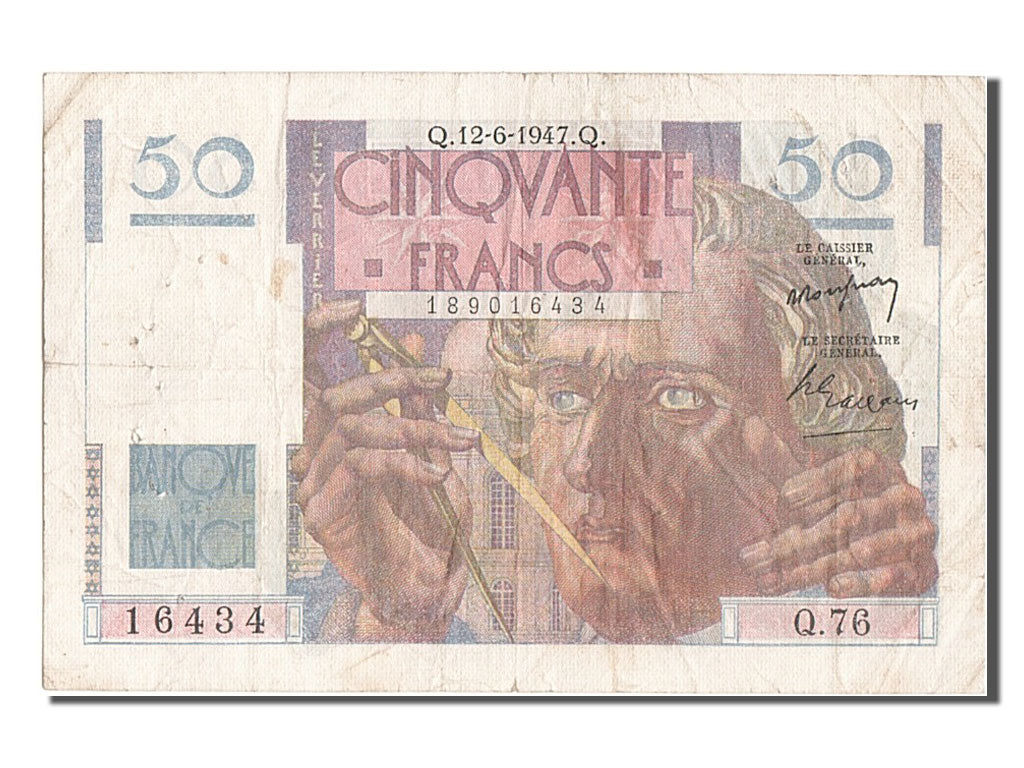 France, 50 Francs, 50 F 1946-1951 ''Le Verrier'', 1947, KM #127b, 1947-06-12,...