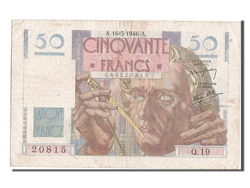 France, 50 Francs, 50 F 1946-1951 ''Le Verrier'', 1946, KM #127a, 1946-05-16,...