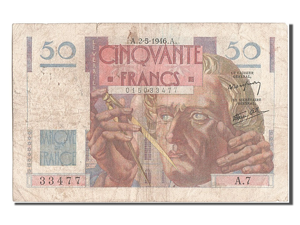 France, 50 Francs, 50 F 1946-1951 ''Le Verrier'', 1946, KM #127a, 1946-05-02,...