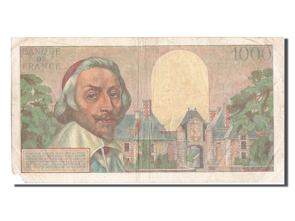 France, 1000 Francs, 1 000 F 1953-1957 ''Richelieu'', 1955, KM #134a,...