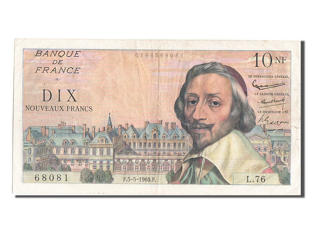 France, 10 Nouveaux Francs, 10 NF 1959-1963 ''Richelieu'', 1960, KM #142a,...