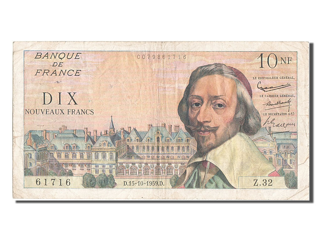 France, 10 Nouveaux Francs, 10 NF 1959-1963 ''Richelieu'', 1959, KM #142a,...