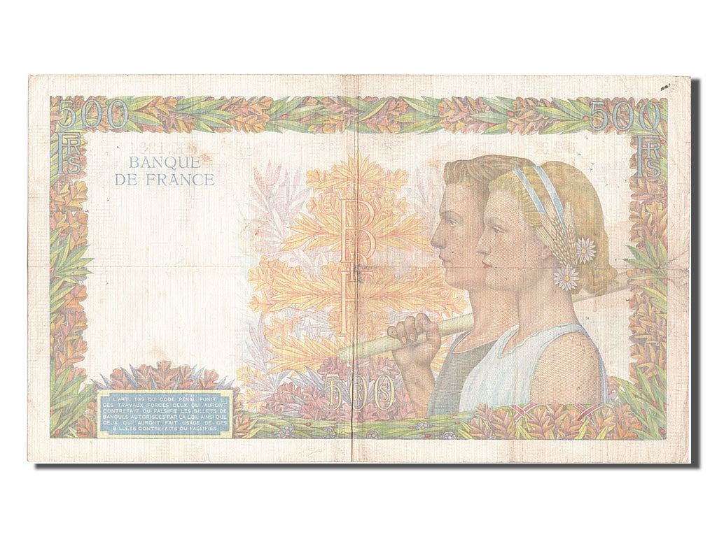 France, 500 Francs, 500 F 1940-1944 ''La Paix'', 1940, KM #95a, 1940-11-28,...