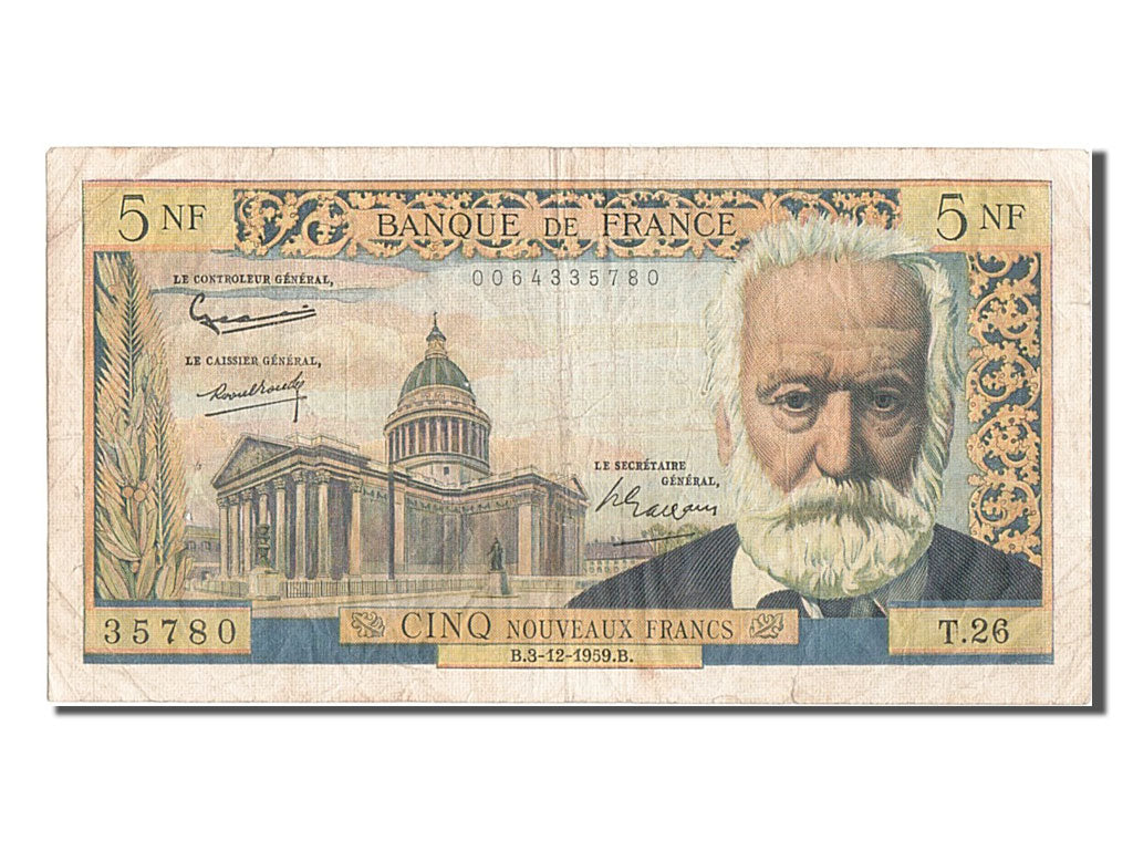 France, 5 Nouveaux Francs, 5 NF 1959-1965 ''Victor Hugo'', 1951, KM #141a,...