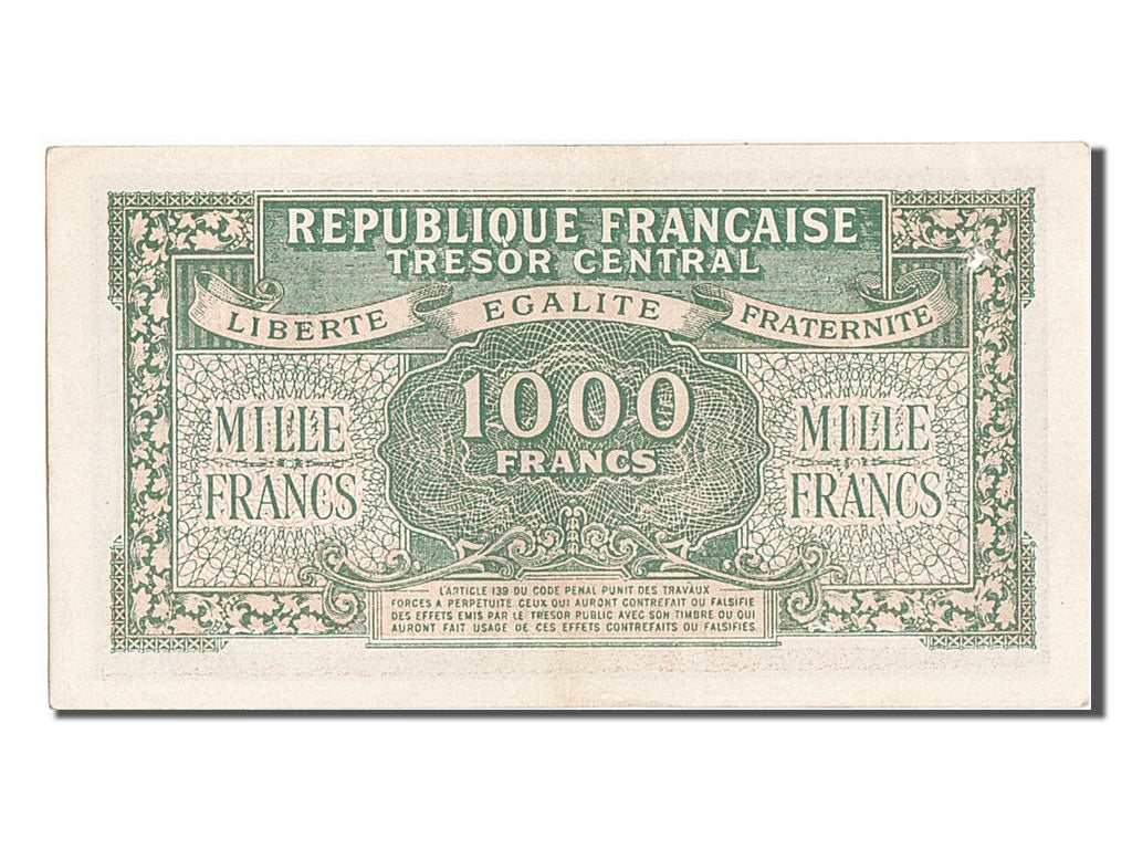 France, 1000 Francs, 1943-1945 Marianne, 1945, KM #107, UNC(60-62), 10E155190,..