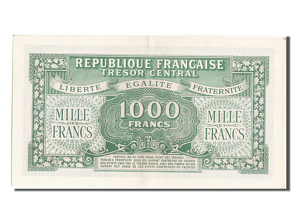 France, 1000 Francs, 1943-1945 Marianne, 1945, KM #107, AU(55-58), 88A250946,...