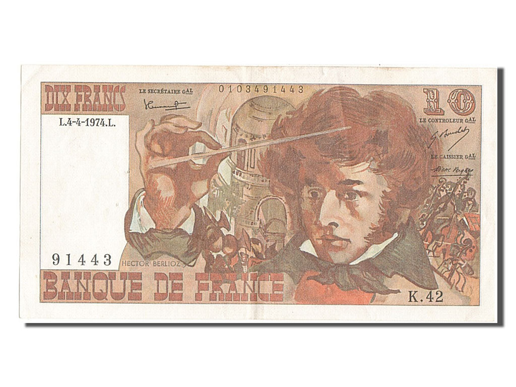 France, 10 Francs, 10 F 1972-1978 ''Berlioz'', 1974, KM #150a, 1974-04-04,...