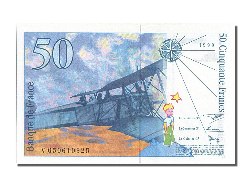 Banconote, Francia, 50 Francs, 50 F 1992-1999 ''St Exupéry'', 1999, FDS