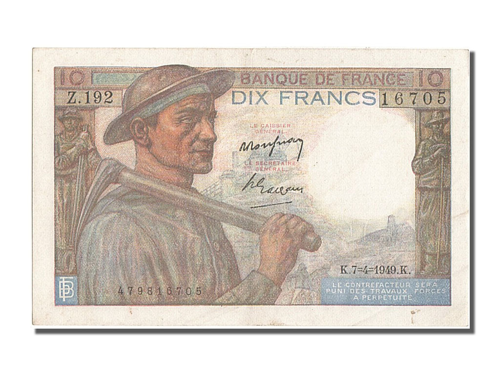 France, 10 Francs, 10 F 1941-1949 ''Mineur'', 1949, KM #99f, 1949-04-07,...
