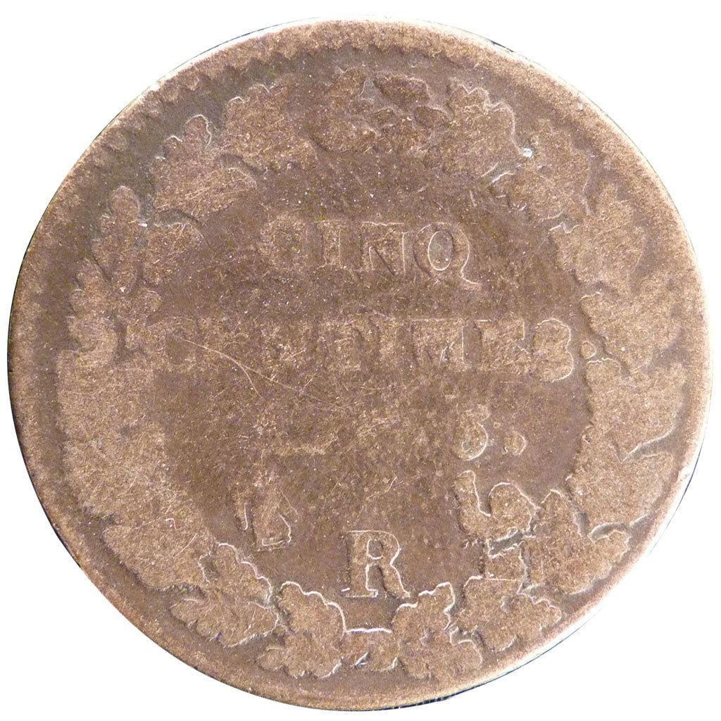 FRANCE, Dupré, 5 Centimes, 1797, Orl, KM #640.9, F(12-15), Bronze, Gadoury #126,