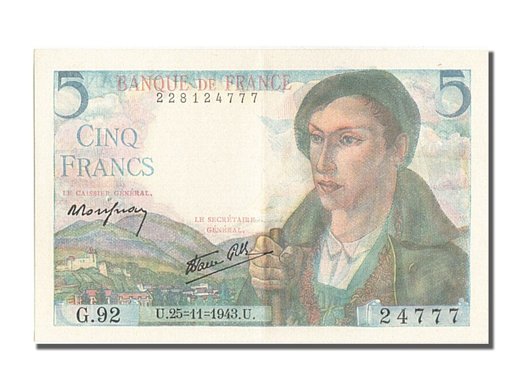 Banknote, France, 5 Francs, 5 F 1943-1947 ''Berger'', 1943, 1943-11-25