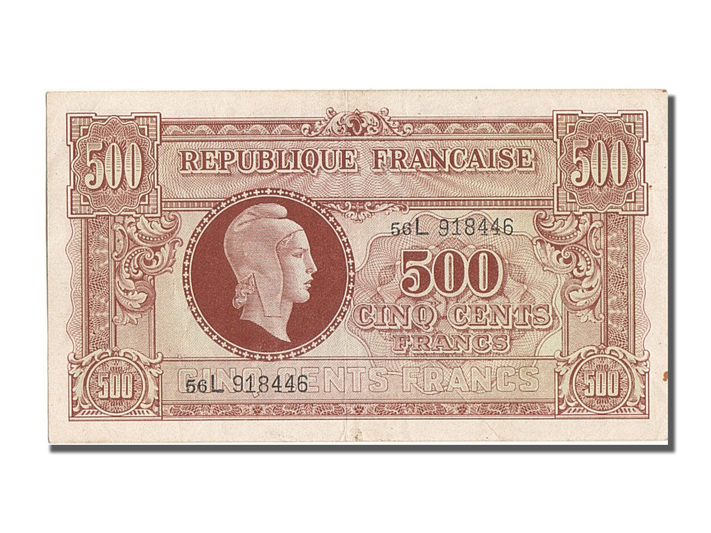 France, 500 Francs, 1943-1945 Marianne, 1945, KM #106, AU(50-53), 56L918446,...