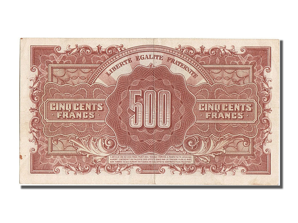 France, 500 Francs, 1943-1945 Marianne, 1945, KM #106, AU(50-53), 56L918446,...