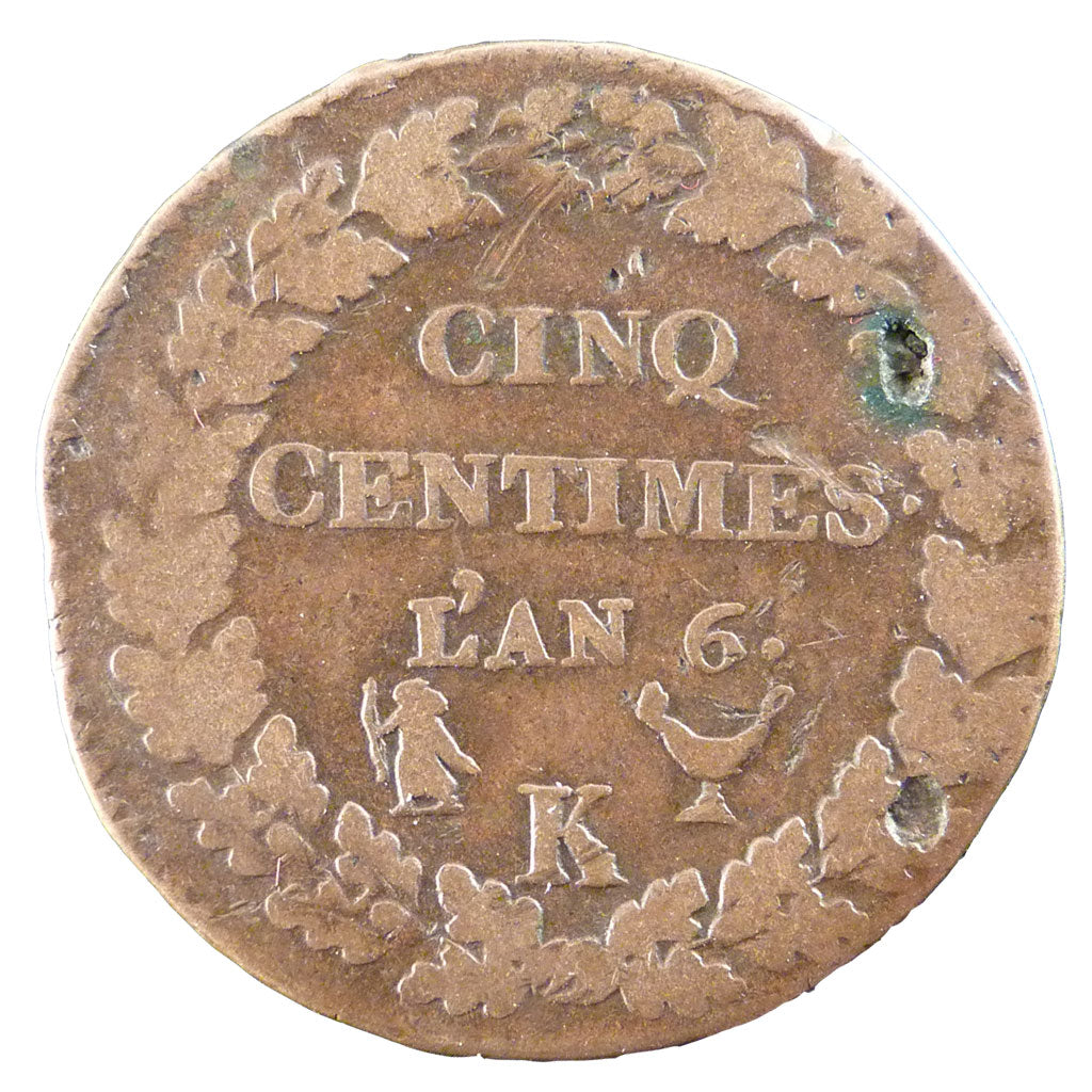 FRANCE, Dupré, 5 Centimes, 1798, Bordeaux, F(12-15), Bronze, Gadoury #126, 10.00