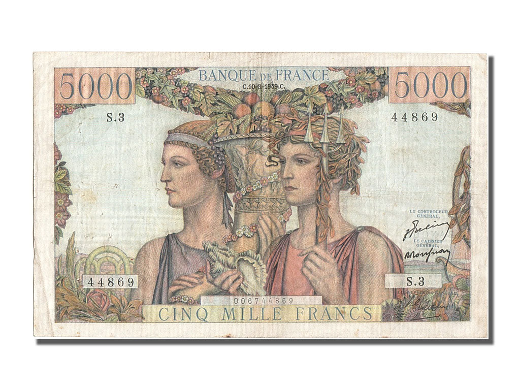 Banknote, France, 5000 Francs, 5 000 F 1949-1957 ''Terre et Mer'', 1949