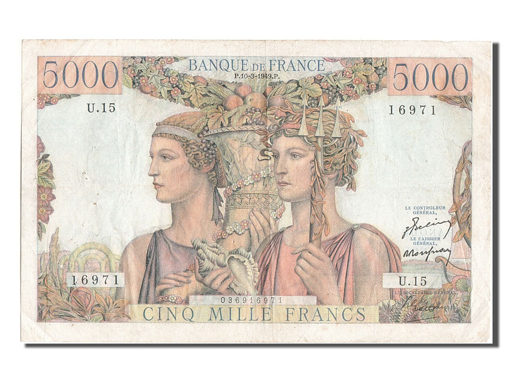 Biljet, Frankrijk, 5000 Francs, 5 000 F 1949-1957 ''Terre et Mer'', 1949