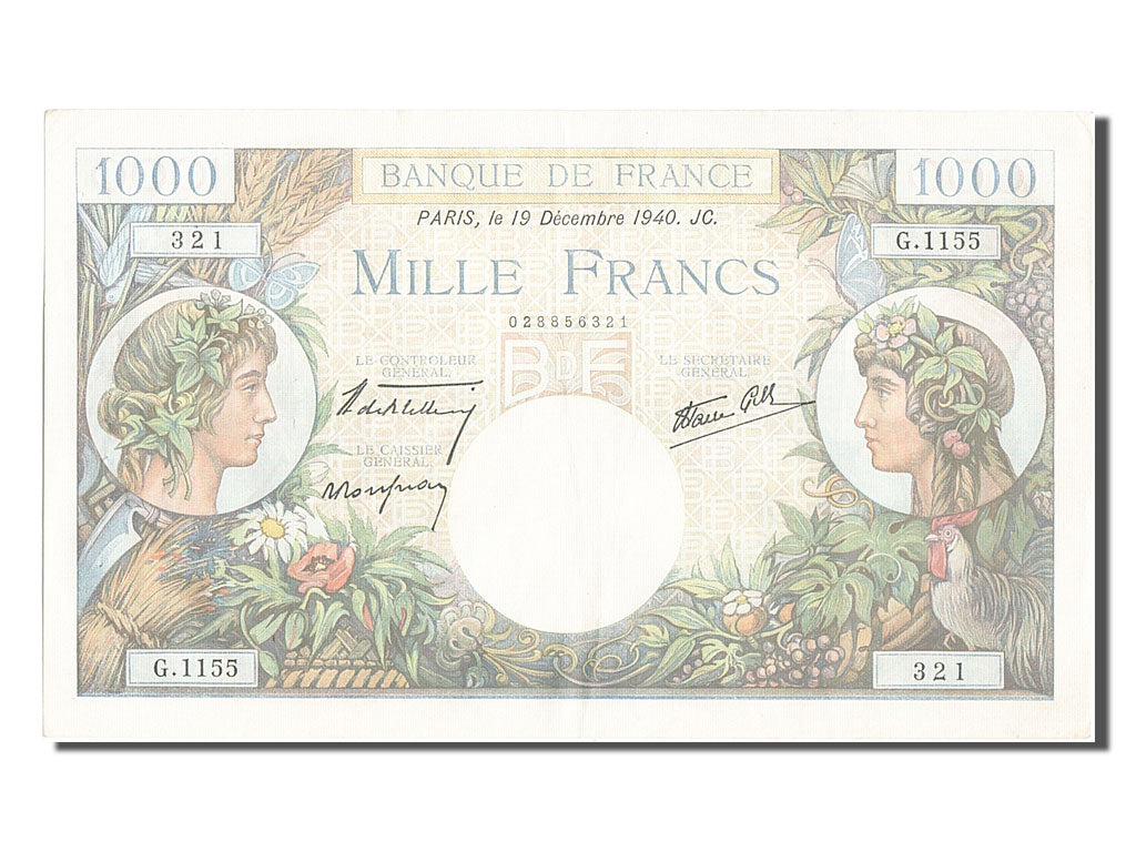 France, 1000 Francs, 1 000 F 1940-1944 ''Commerce et Industrie'', 1940, KM...