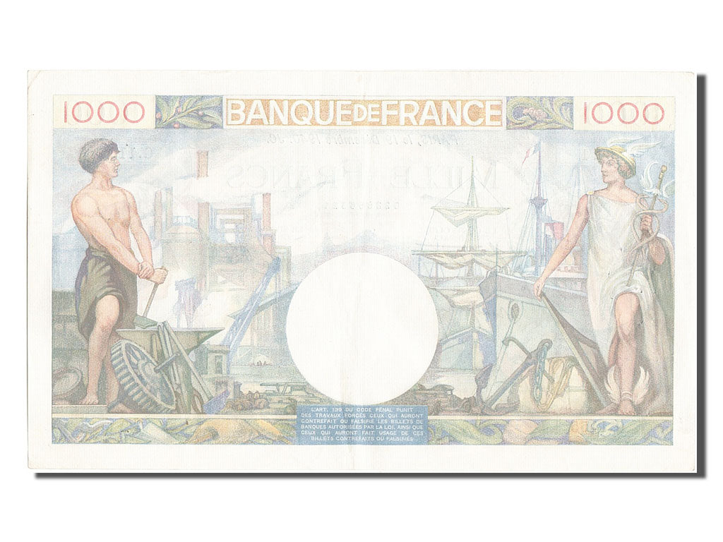 France, 1000 Francs, 1 000 F 1940-1944 ''Commerce et Industrie'', 1940, KM...