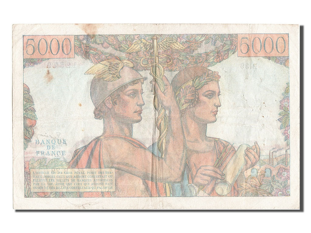 France, 5000 Francs, 5 000 F 1949-1957 ''Terre et Mer'', 1951, KM #131b,...