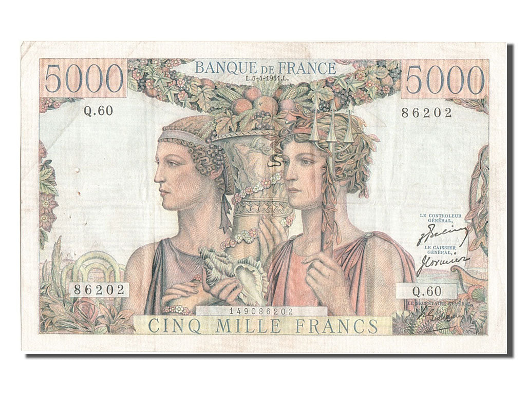 Billet, France, 5000 Francs, 5 000 F 1949-1957 ''Terre et Mer'', 1951