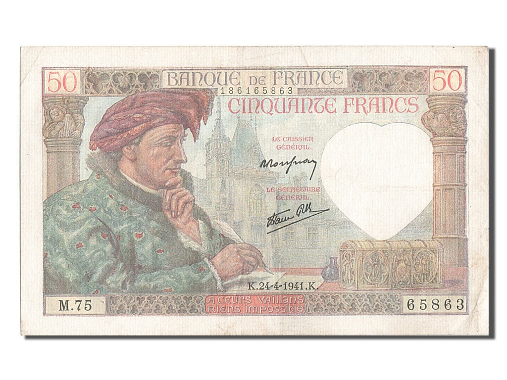 Francia, 50 Francs, 50 F 1940-1942 ''Jacques Coeur'', 1941, KM:93, 1941-04-24...