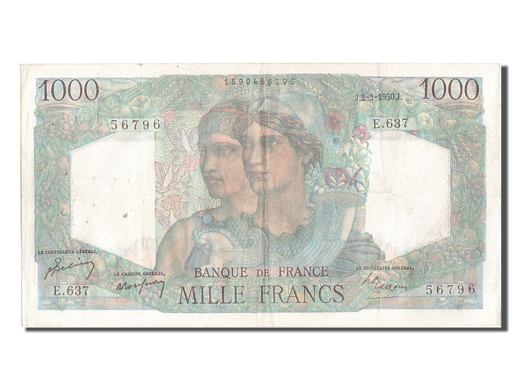 Banknote, France, 1000 Francs, 1 000 F 1945-1950 ''Minerve et Hercule'', 1951