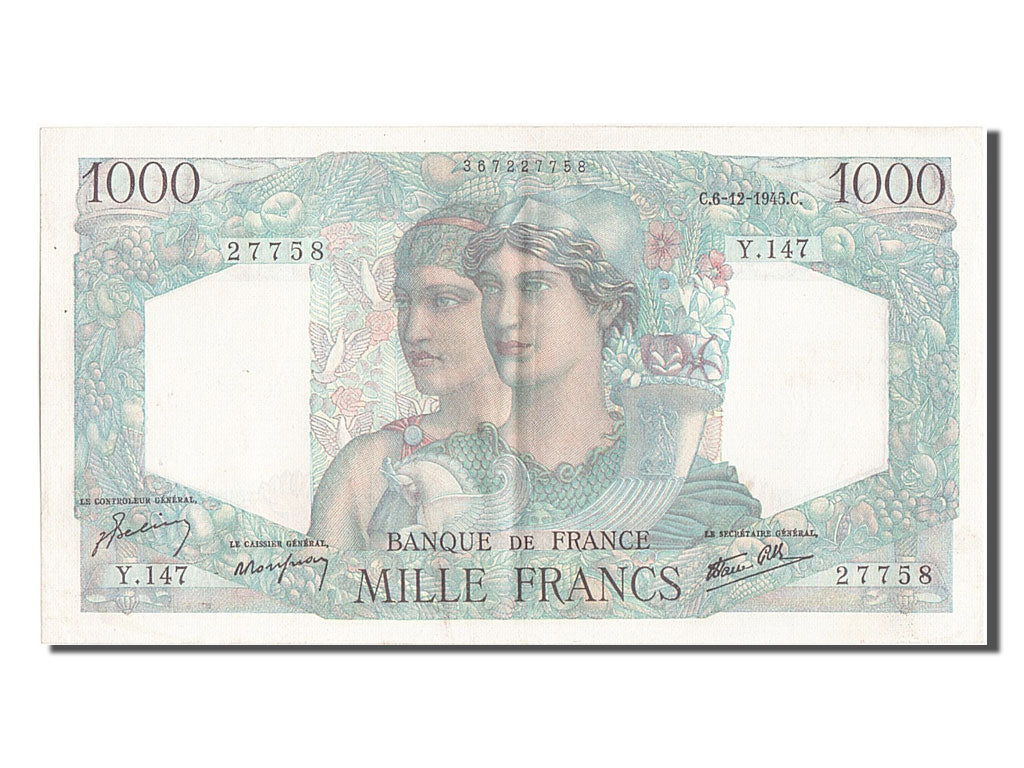 France, 1000 Francs, 1 000 F 1945-1950 ''Minerve et Hercule'', 1945, KM #130a,..