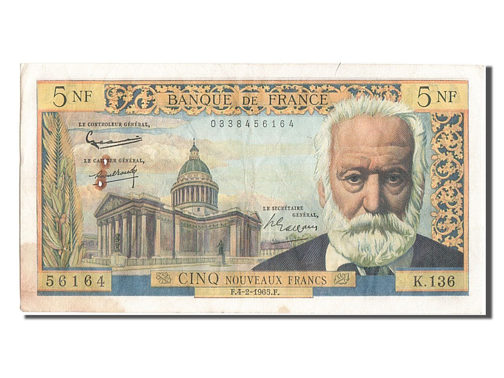 France, 5 Nouveaux Francs, 5 NF 1959-1965 ''Victor Hugo'', 1965, KM #141a,...