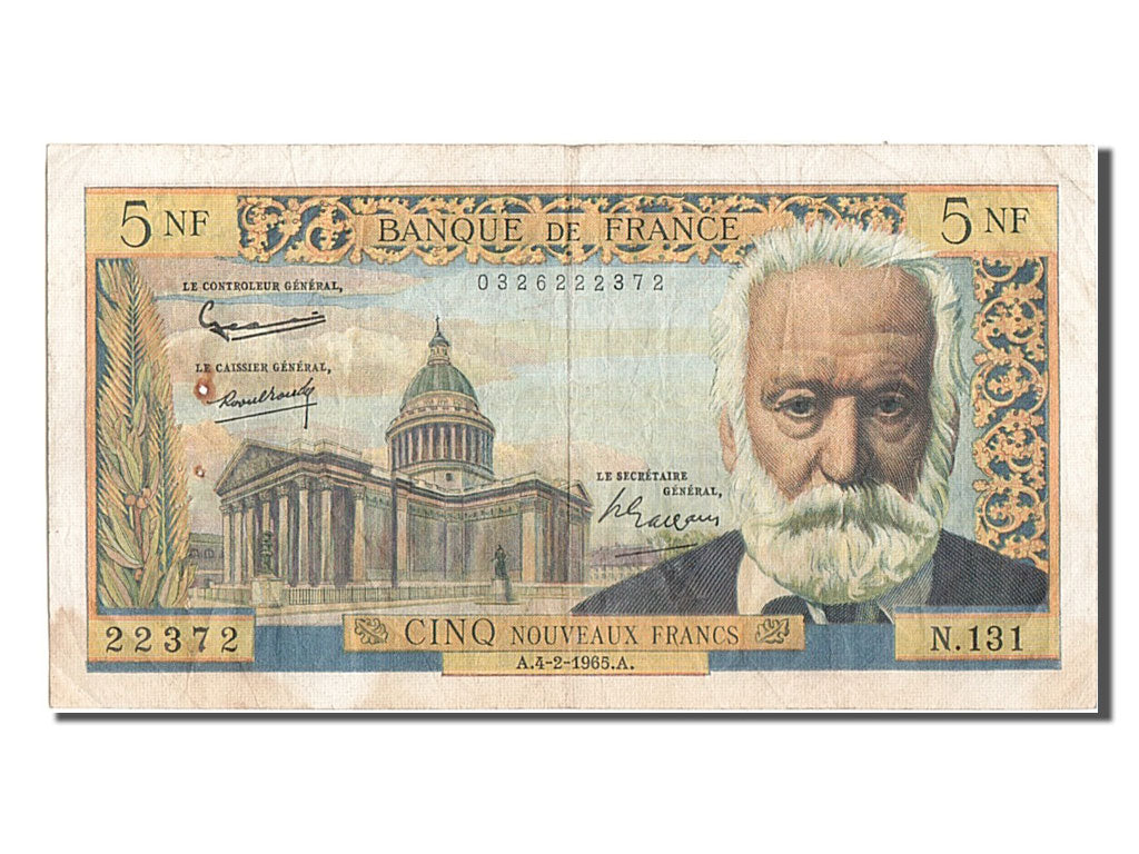 France, 5 Nouveaux Francs, 5 NF 1959-1965 ''Victor Hugo'', 1965, KM #141a,...