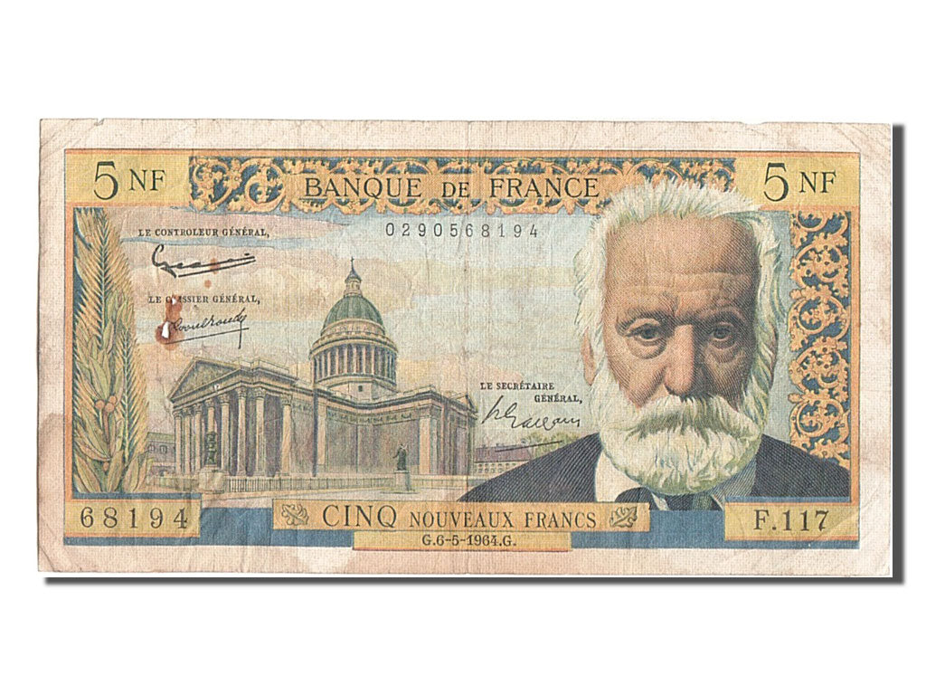 France, 5 Nouveaux Francs, 5 NF 1959-1965 ''Victor Hugo'', 1964, KM #141a,...
